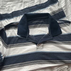 Aeropostale Men's L Polo with Navy gray and White Stripes